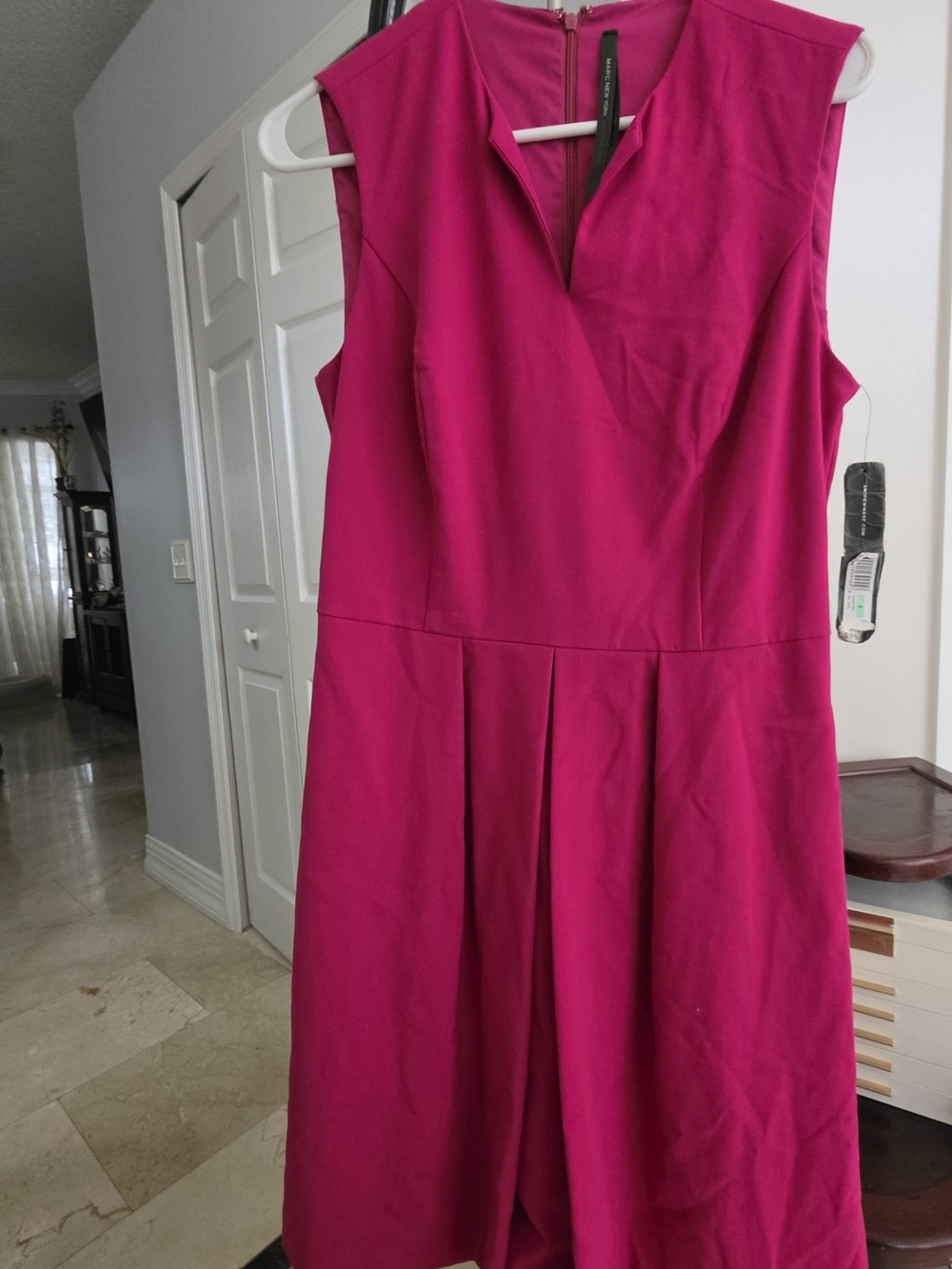 Sleeveless Magenta Midi Dress with V-Notch Neckline